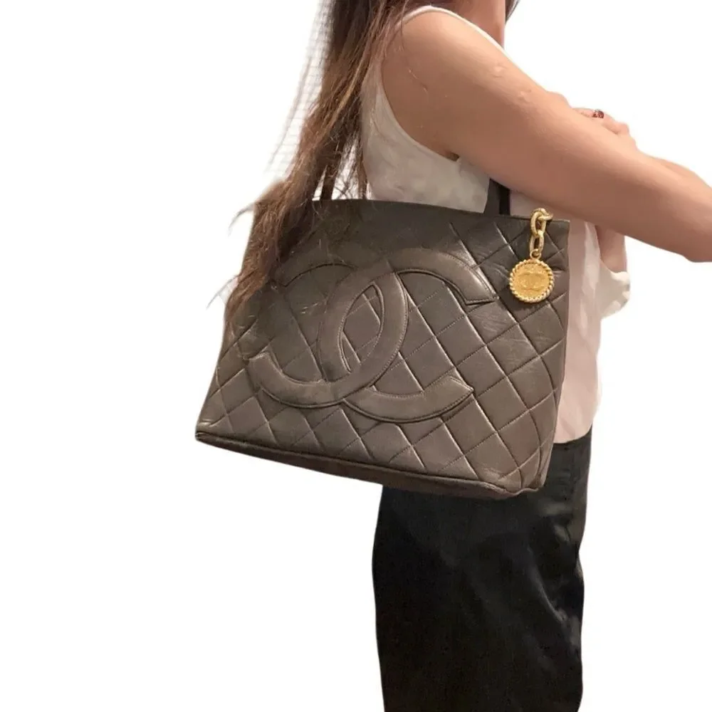 CHANEL Brown Quilted Shoulder Bag with Gold Accents
